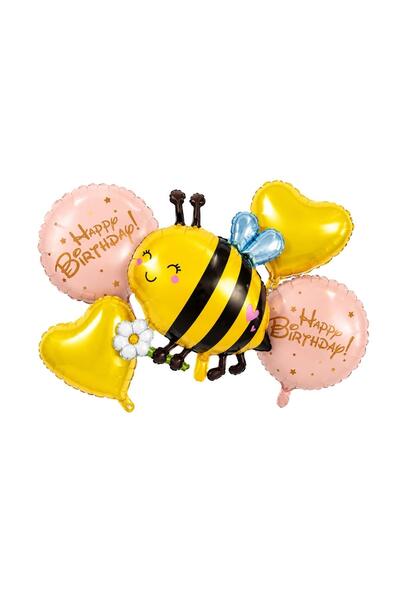 Patladı Gitti 5-Piece Bee-Themed Happy Birthday Foil Balloon Set – Birthday D...