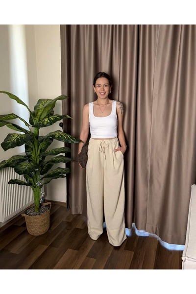 Notta Butik Noa Bambu Bej Keten Palazzo Pantolon