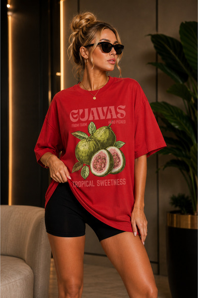 FECCY Premium guava majica sa printom, oversize ženska majica, pamučna oversi...