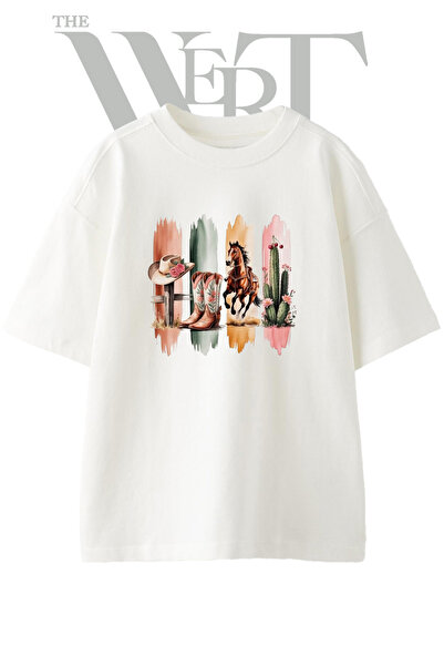 THEWERT Tricou supradimensionat alb unisex cu imprimeu Vahsi Bati Design