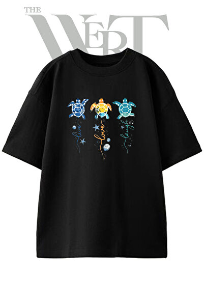THEWERT Μπλουζάκι Sea Turtle_1 με στάμπα σχεδίου, Unisex, Μαύρο, Oversize