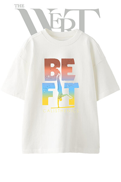 THEWERT Calisthenics Handstand Design Printed Unisex White Oversize T-Shirt
