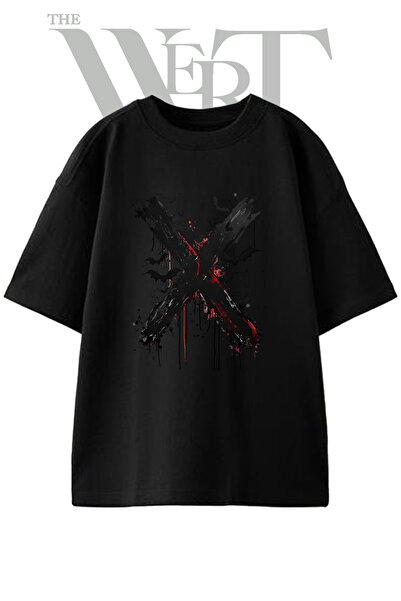 THEWERT Gothic X Bats Design Printed Unisex Black Oversize T-Shirt
