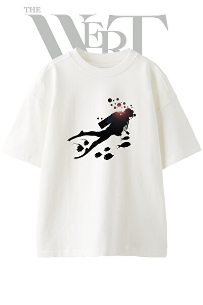 THEWERT Scuba Diver_3 Μπλουζάκι με στάμπα σχεδίου Unisex, λευκό, oversized