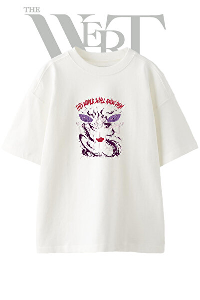 THEWERT Pain Naruto Design Printed Unisex White Oversize T-Shirt