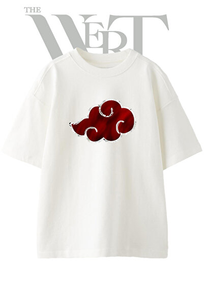 THEWERT Akatsuki majica sa oblačnim dizajnom, unisex, bela, velika veličina