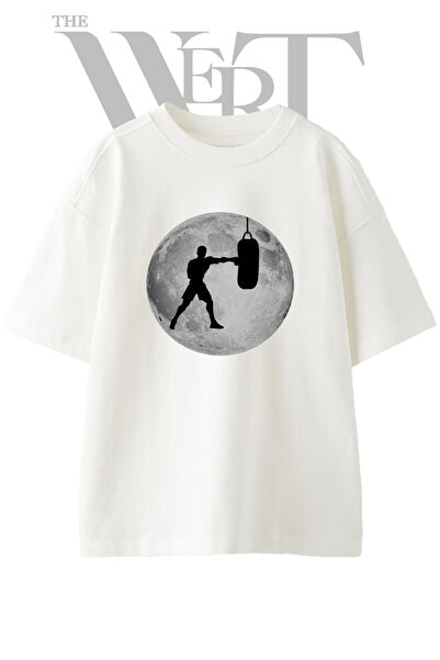 THEWERT Μπλουζάκι Boksor Moon Design με στάμπα Unisex Λευκό Oversize