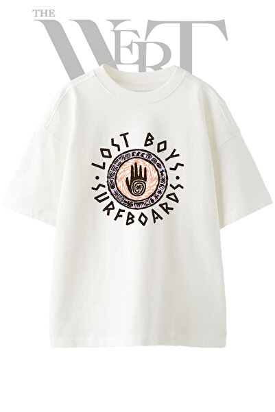 THEWERT Μπλουζάκι Unisex με στάμπα Surf Tribal Design, λευκό, oversized
