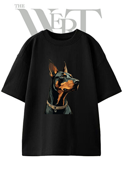 THEWERT Doberman 2 dizajn, unisex crna majica sa štampanjem, veće veličine
