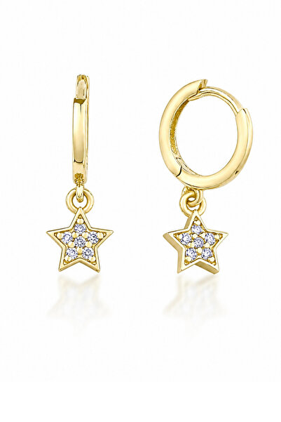 KAIROS JEWELRY 14 Ayar Altın Taşlı Yıldız Halka Küpe
