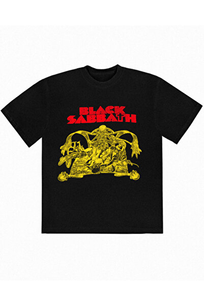 Grafftee Clothing تي شيرت أسود مطبوع عليه Black Sabbath للجنسين مقاس كبير