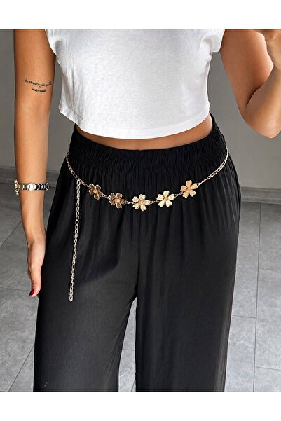 LİA KEMER Land Women's Gold Flower-Figured Chain Belt for Dress, Pants, Eveni...