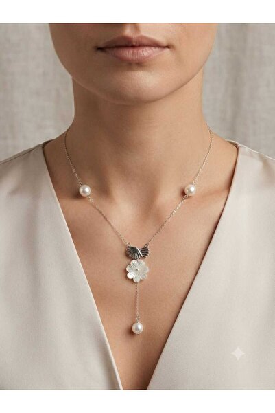 Papatya Silver 925 Ayar Gümüş Özel Tasarım İncili Lotus Kanat Kolye