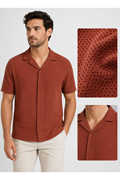 ARDSU Tricou de vară cu mânecă scurtă, cu guler polo, din tricotaj texturat e...