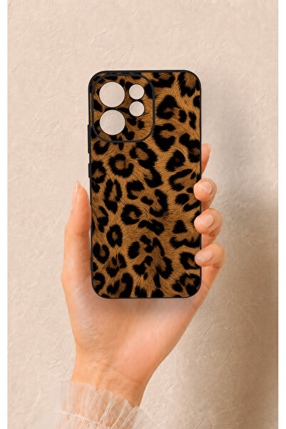 Vip Case Oppo Reno 15F Uyumlu Koyu Leopar Deri Desenli Silikon Kılıf