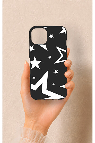 Vip Case iPhone 13 Uyumlu Siyah Mega Star Desenli Silikon Kılıf