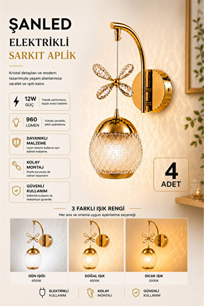 ŞANLED Decorative 12W Indoor Bronze Case 3 Color Light Modern Wall Sconce Ele...