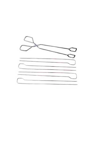 OEM Set de 4 frigărui și 1 clește pentru grătar, din oțel inoxidabil, 29 cm