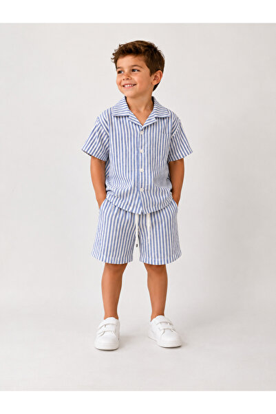 ues Boy's Blue Striped Shorts Set