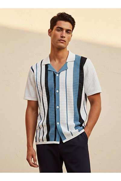 Iconic Camp Collar Striped Short Sleeves Shirt