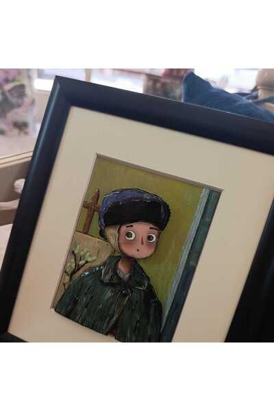 Masal Gurumi Vincent van Gogh (Bandajlı Kulaklı Otoportre) 3D RÖLYEF ÇERÇEVE DEKORATİF DUVAR MASA SÜSÜ