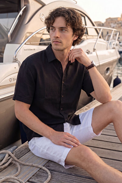 MENOFOURSWEAR قميص رجالي فاخر بأكمام قصيرة مصنوع من القطن بنسبة 100% وقصة عاد...