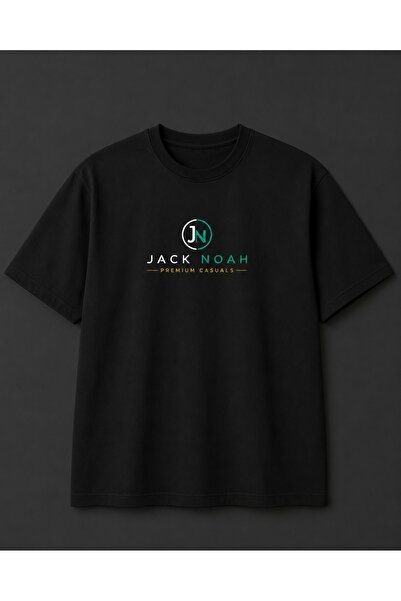 Jack & Noah Tricou oversize negru, confortabil, unisex, imprimat, pentru bărbați