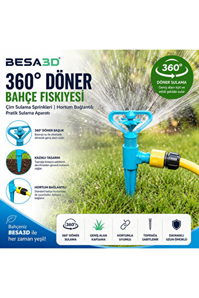 BESA3DProtoype 360° Döner Bahçe Fıskiyesi – Çim Sulama Sprinkleri | Hortum Ba...