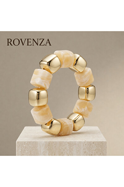 rovenza Ürün Adı Kadın Krem Mermer Desenli Gold Detaylı Kare Reçine Boncuklu ...