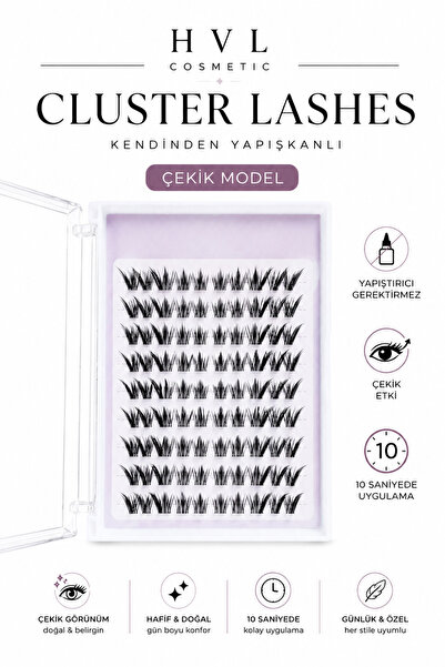 HVL COSMETIC Kendinden Yapışkanlı Takma Kirpik, 90 Pcs, Çekik Görünüm