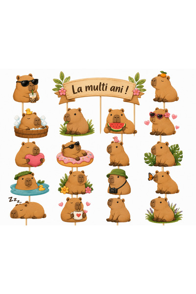 DecoParty Set de decorațiuni pentru tort – Tematică CAPYBARA, 19 piese, Carto...