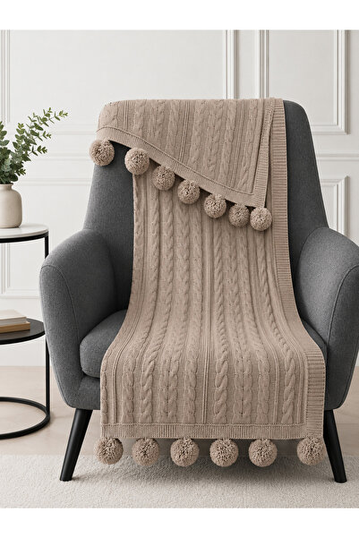 WOOLHOME شال أريكة تلفزيوني محبوك مع بوم بوم