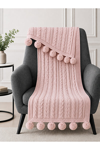 WOOLHOME شال أريكة تلفزيوني محبوك مع بوم بوم