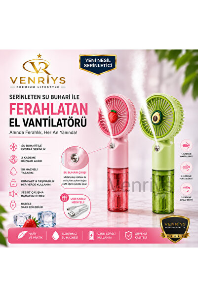 Venriys Şarjlı Su Buharlı El Fanı-Pembe Çilekli El Fanı-Yeşil Avakadolu Mini ...