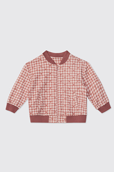 Panço Kız Bebek Dik Yaka Fermuarlı Pembe Sweatshirt