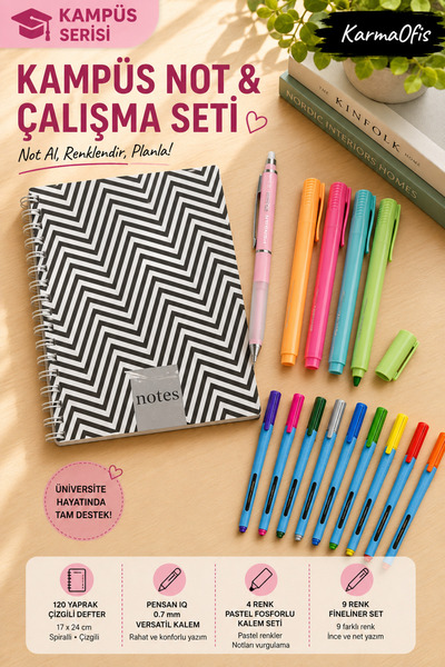 KarmaOfis Set spiralnih beležnica za kampus, 120 listova, spiralna beležnica ...
