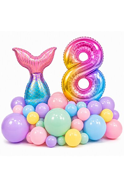 BKMC PARTY Age Balloon Mermaid Birthday Decoration Set 76 cm Number Balloon M...
