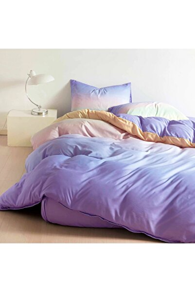 decorami Lenjerie pat dublu cu Elastic, bumbac satinat, Lila, degrade