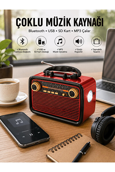 GHN Nostaljik Radyo Bluetooth Bağlantılı Müzik Kutusu Ahşap