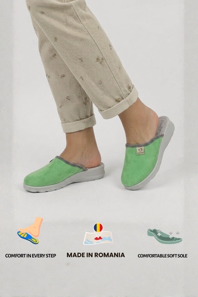 MARIBON Papuci de Casa cu interior din Piele MB Verde Light cu talpa ULTRA SOFT