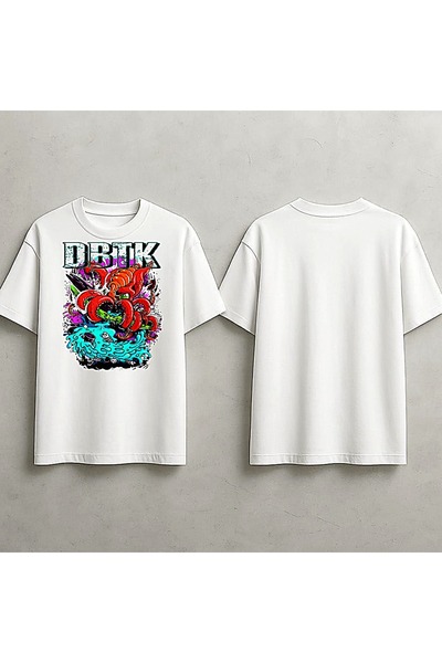 ELFERA Debruik Yazisi Canli Colorful White Printed Tshirt