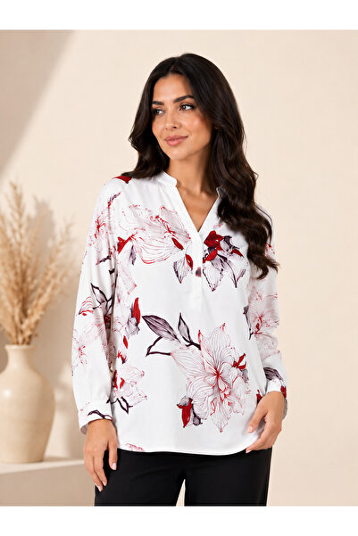 Verona Women's Floral Long Sleeve V-Neck Blouse – Comfortable Fit