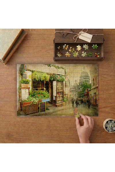 puntodizayn Vintage Sokak Manzarası Tasarımı 240 parça Ahşap Puzzle Ahşap Kut...