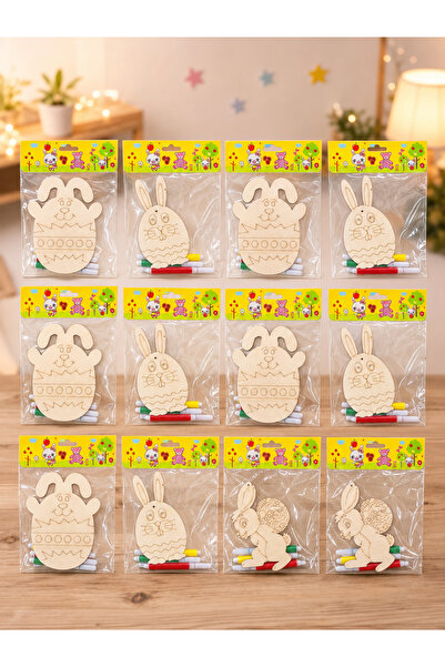 Generic Brand 12Pcs Easter Bunny and Egg Wooden Coloring Toys Giveaways for Kids