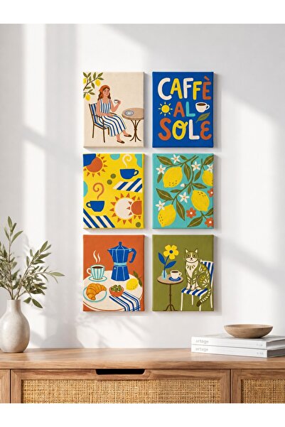 ARTAGE 6’lı Retro Modern Bohem Naif Sanat Kanvas Tablo Seti