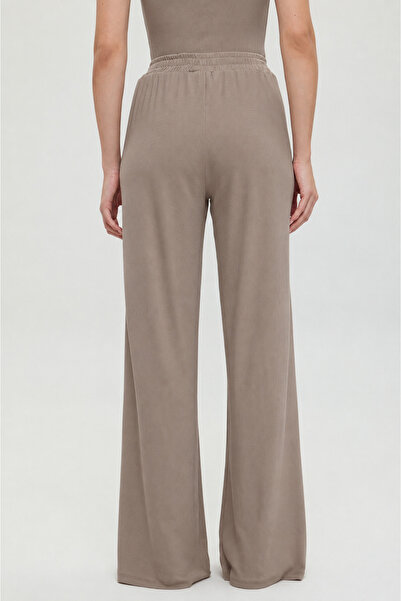 SHEISMONO Soft Rib Düz Kesim Bol Pantolon Vizon