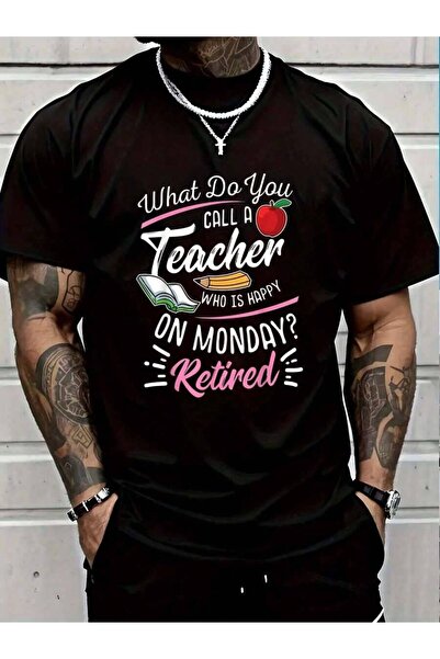 799 100% Cotton Retirement Retired Teacher Happy On Monday Men's Black Vacati...