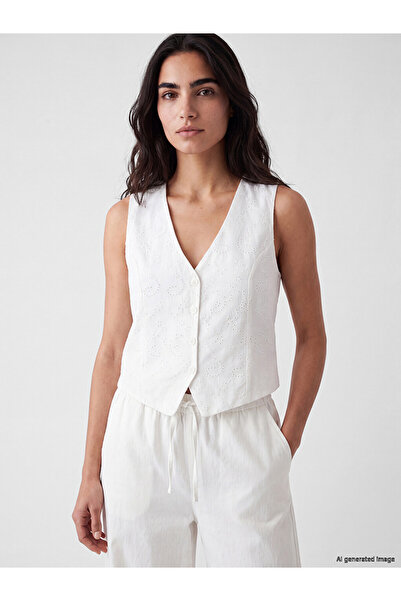 LC Waikiki V Neck Broderie Women's Classic Waistcoat