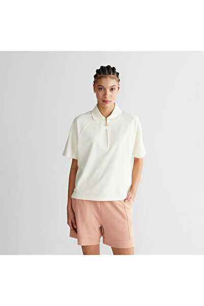 Gant Kadın Krem Regular Fit Yarım Fermuarlı Polo Yaka T-Shirt