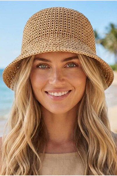 Uniquetrenders Women Straw Weave Bucket Hat Crochet Bohemian Beach and Sun Hat